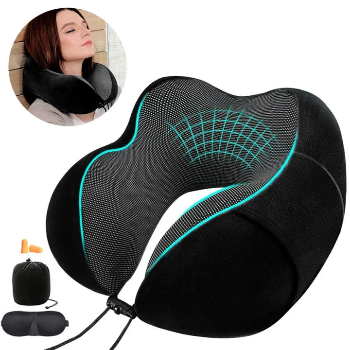 Memory Foam U-Shaped Neck Pillow Neck Cushion Soft Neckrest Pad Portable Travel Pillow Cervical Healthcare Massage Neck Pillow